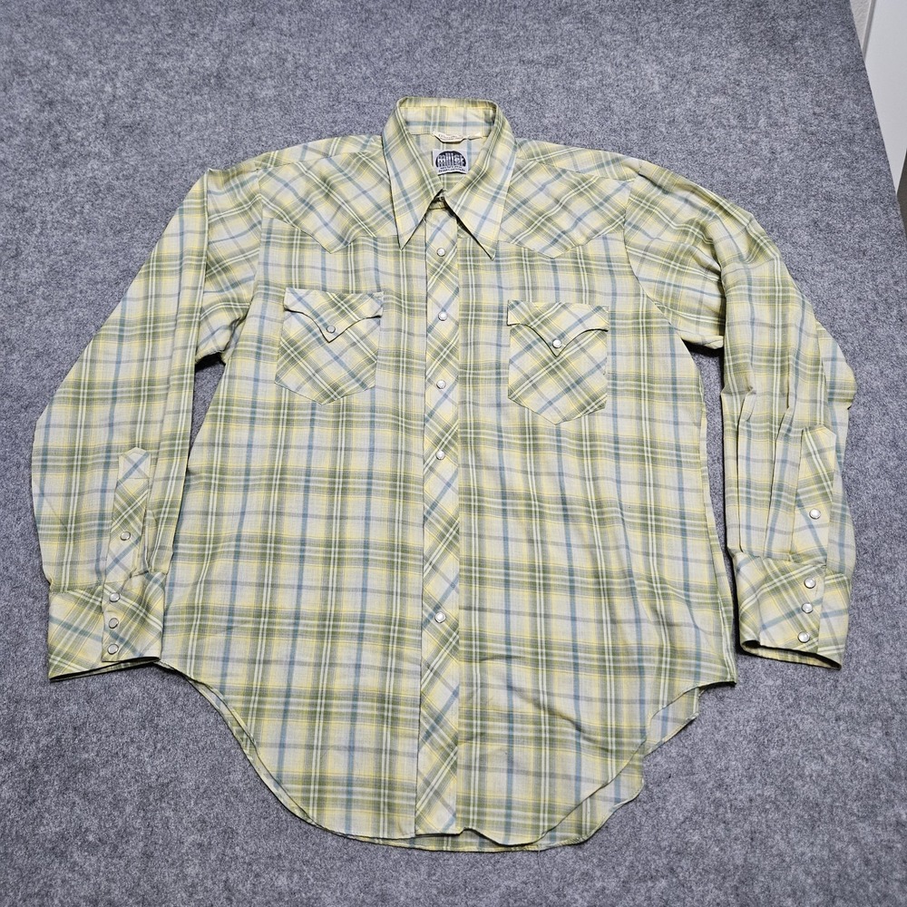 Vtg Miller Shirt Mens Large Plaid Pearl Snap Western Wear Lightweight Longsleeve